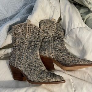 Embellished slouchy Zellya Boots - Silver Crystal